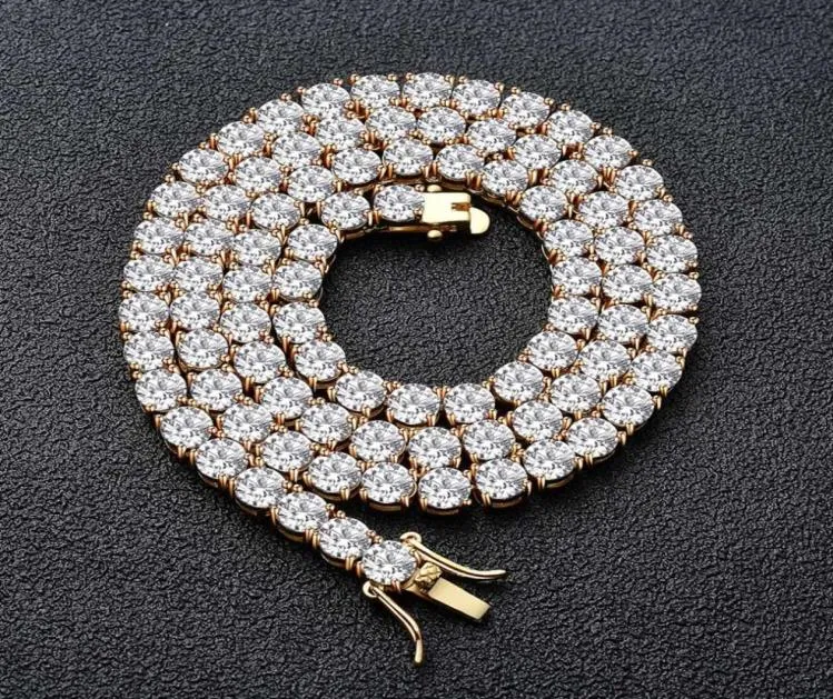 Chaîne de tennis en cuivre de haute qualité avec zircon micro-fermé 3 mm 4 mm 5 mm Chaînes à une rangée de diamants scintillants Hip Hop ICED OUT 5794135