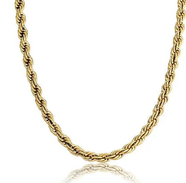Corrente de corda de cobre banhada a ouro 14K 8mm colar de prata dourada com fechos de lagosta moda hiphop joias whos1301878
