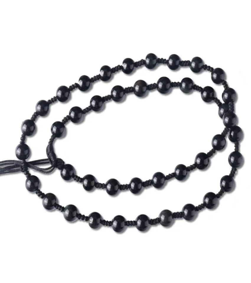 Pendentif Colliers Obsidienne noire 6mm Collier de perles pour pierre naturelle DIY Lucky Chain Bijoux Accessoires MenWomen8696269