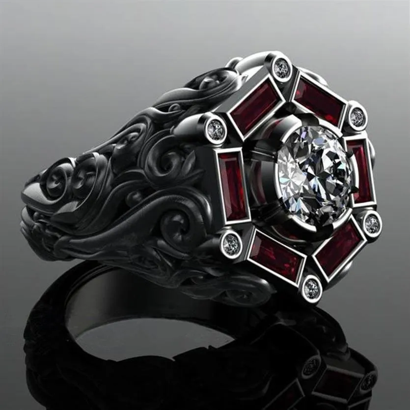 Mode svart guld safir vigselring rostfritt stål material neutral rubin diamant svart mönster engagemang jubileumsfest 255J
