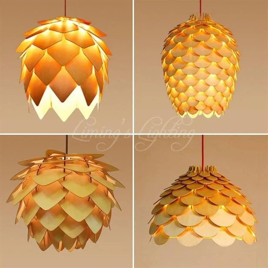 OAK Wooden Pinecone Pendant Lights Hanging Wood Lamps Dinning Room Restaurant Retro Fixtures lighting320T