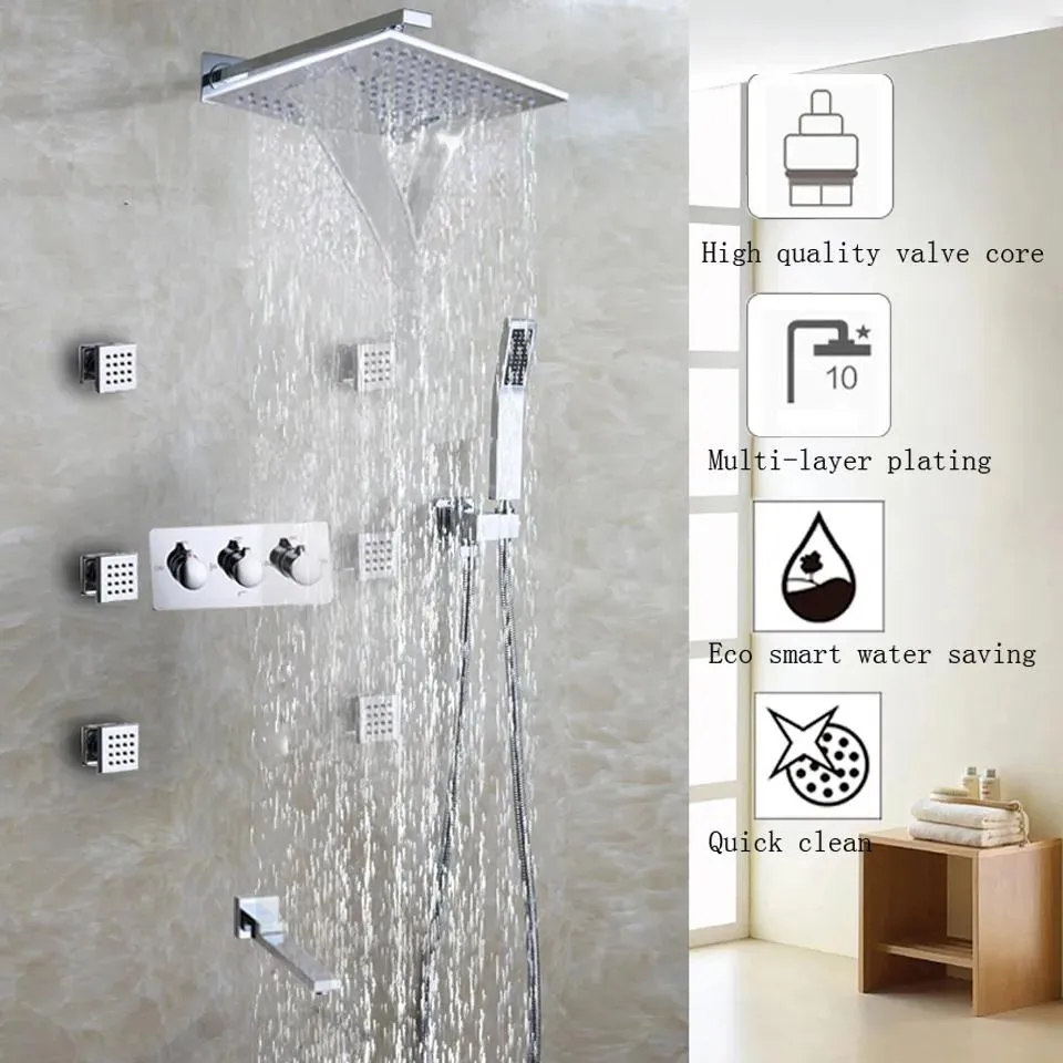 Sets Waterval Badkamer Douchekraan Set Chroom Douchekop Badkamerproducten Accessoires Wandmontage Bad Douche Watermengkraan