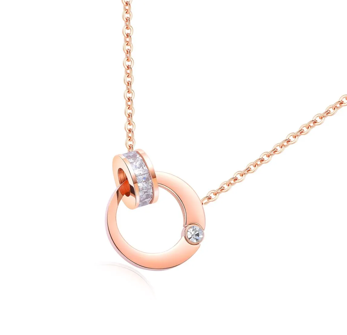 Elegante collana minimalista con pendente in cristallo doppio rotondo Collana da donna in oro rosa con personalità di alta qualità Regalo gioielli 3GX14117689101