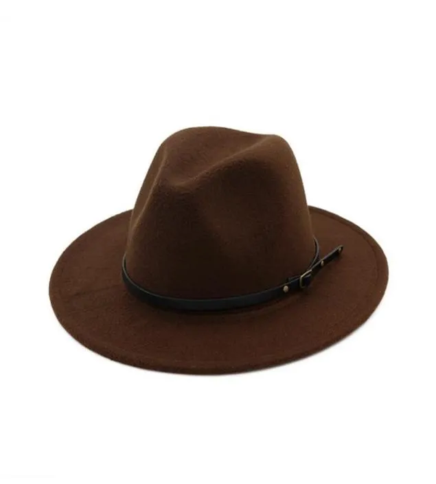 Wool Feel Fedora Hat Cap Wide Brim with Belt Ladies Trilby Chapeu Feminino Hat Women Men Jazz Church Ojciec Sombrero Caps1550958