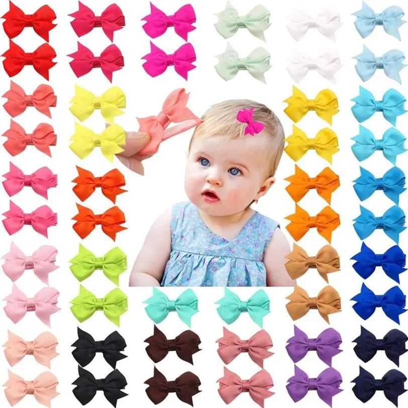 50 Pcs lot 25 Colors In Pairs Baby Girls Fully Lined Hair Pins Tiny 2 Hair Bows Alligator Clips For Little Girls Infants Tod203y