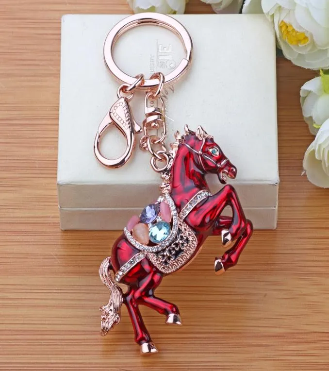 18K Rose Gold Plated The Zodiac Horse Car Keychains Crustification Gem Zircon Quartz MenWomen039s Birthday Gift Brand Keyrin5456274