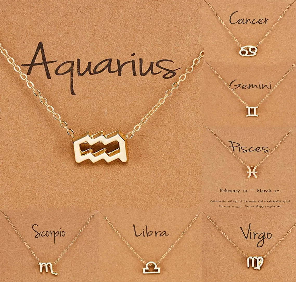 Födelsedagspresent Guldpläterad 12 stjärntecken Pendant Wish Card Charm Gold Chain Choker Astrology Halsbandsmycken för kvinnor2273060