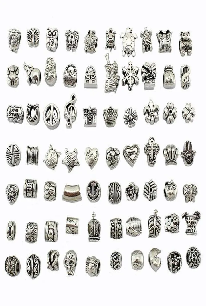 Bead Mix Style Antique Silver Plated Alloy Big Hole Charms Spacer Beads fit pretty DIY Jewelry Necklaces & Pendants charms Beads5276628