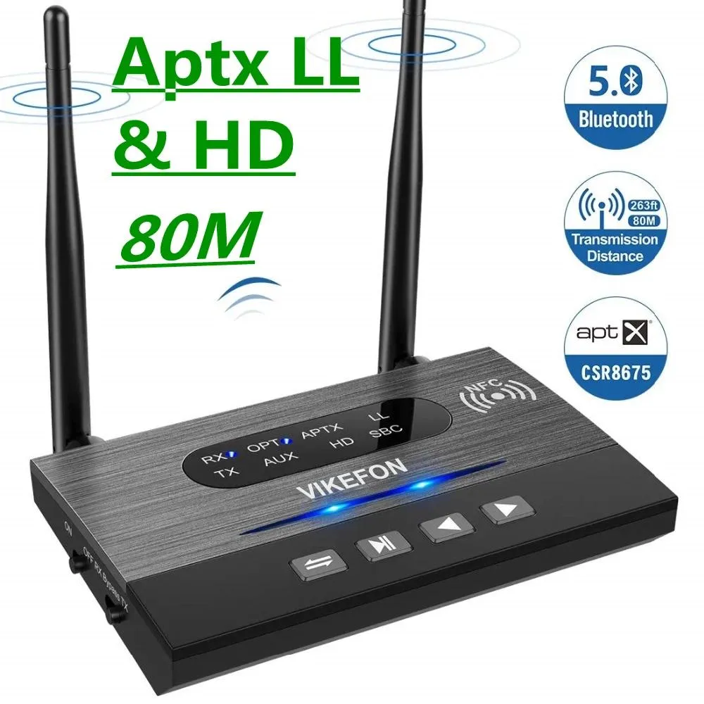 Connecteurs 80m Bluetooth 5.0 Émetteur Récepteur Spdif 3.5 Aux RCA Jack pour TV PC Casque Haut-parleur de voiture Aptx Hd Ll Adaptateur audio sans fil