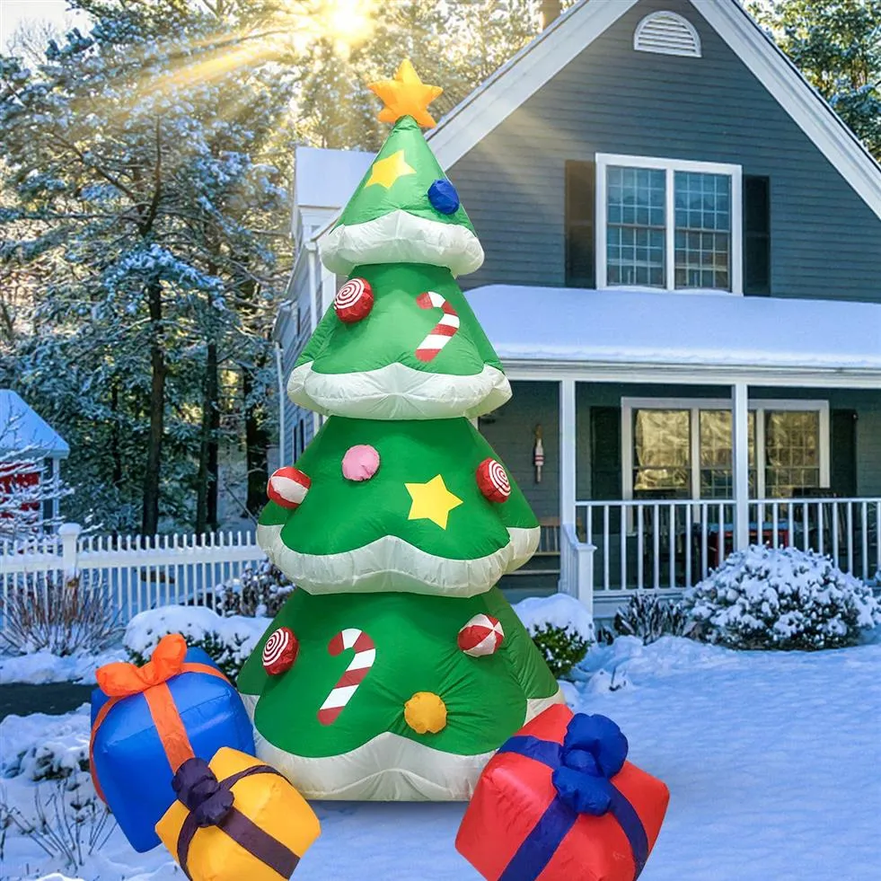 2,1 m kerstboom tuin buitendecoratie RGB-verlichting opblaasbare kerstbomen springkussens model festival licht rekwisieten snoepgoed276C