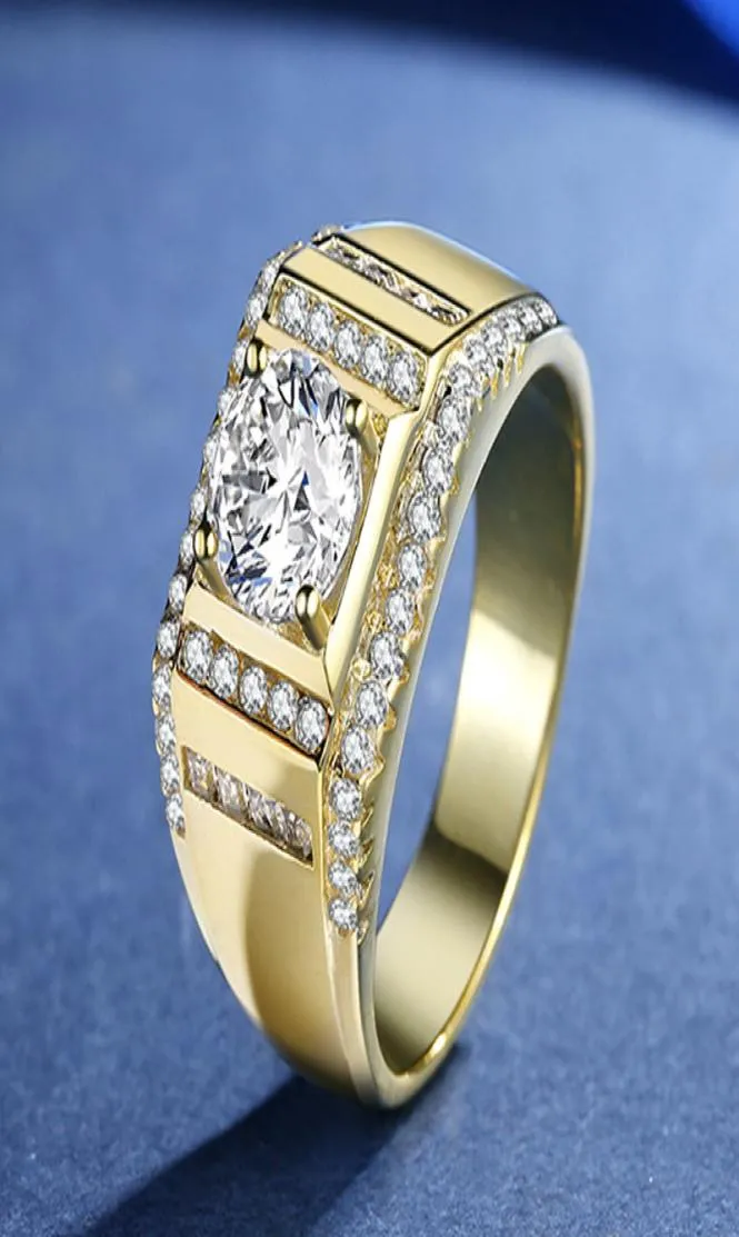 Original äkta högkvalitativ 925 Silveryellow Gold Filling Wedding Engagement Jewelry Man039S ring hela MJ7046959