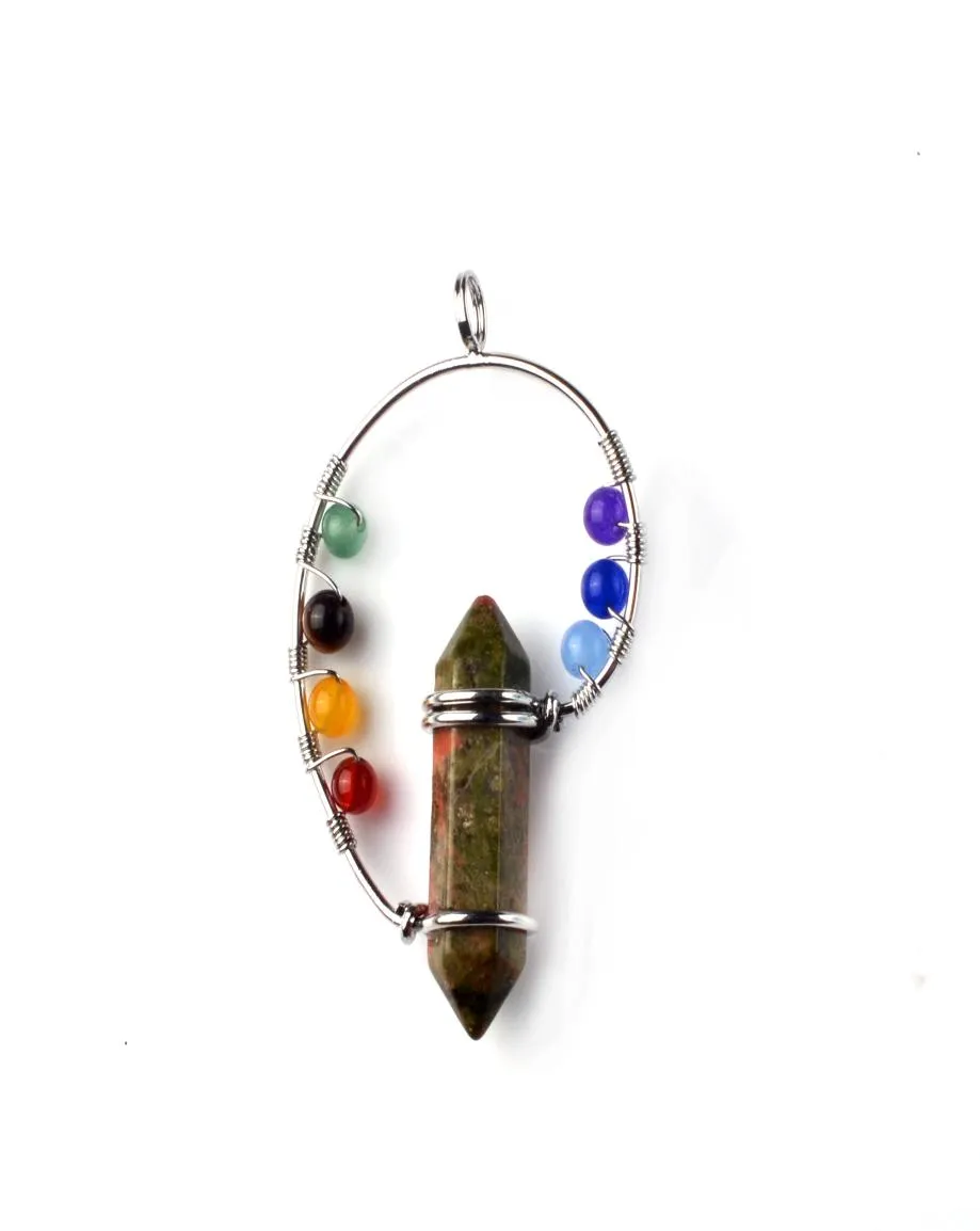 7 Chakra Healing Crystal Hexagon Pointed Necklace Divinity Metaphysical Spirit Green Balance 12PCSlOT Silver Owl Alloy Gemstone J6464111