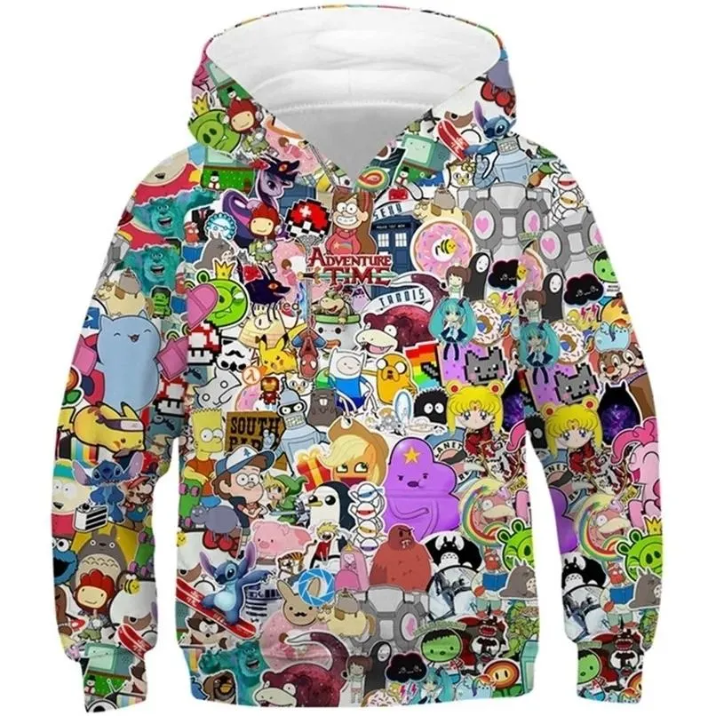 Kazak kazak çocukları harajuku anime karikatür hoodies kawaii kıyafetler erkek kız 3d kapüşonlu sweatshirts çocuklar sonbahar bahar 220924