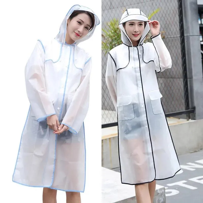 Raincoats Raincoats EVA Waterproof Frosted Transparent Raincoat Fashionable Women Rainwear Rain Coat Jacket Fringe Clothes Rain Gear WX9380