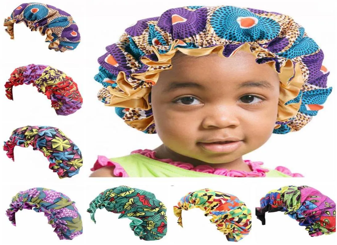 Kinder-Mützen, Kinder-Schlafmütze, Satin-Mütze, verstellbare Schlafmütze, Nachtmützen, afrikanische Druckmütze für natürliches Haar, Kleinkinder9974011