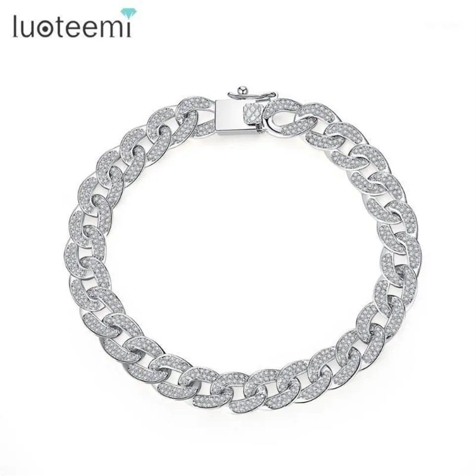 LUOTEEMI Fashion High Quality CZ Crystal Curb Cuban Chain Bracelets For Women White Gold Color Luxury Wedding Bracelet Jewellery1279E