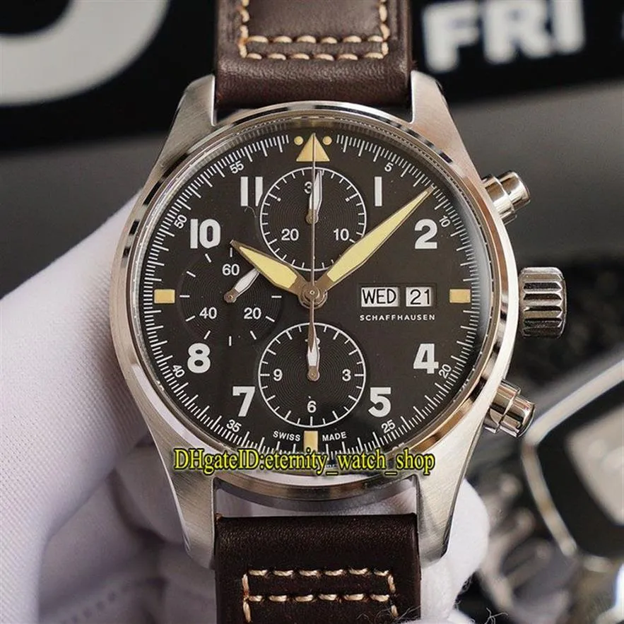 Nouvelle version ZF Top Pilot Spitfire Fighter Series Boîtier en bronze 387903 Cadran noir ETA A7750 Chronographe Mécanique Montre Homme Stopwat314v