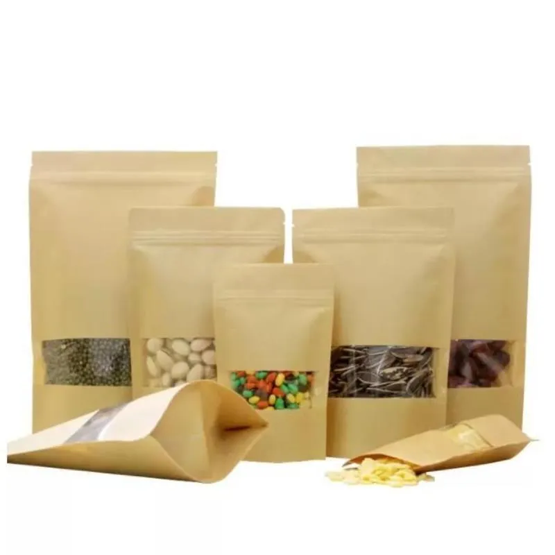100 шт. уплотнение для пакета из крафт-бумаги с подкладкой из алюминиевой фольги, сумка-стойка, упаковка, пакеты для хранения продуктов, оптовая продажа для подарка, орехового чая, чая Lmnl Mkps