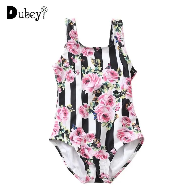 Set Girls One Piece Swimsuit Black White Stripe Roses Bikinis Baby Girl Suit Kurt Kwiat Dzieci