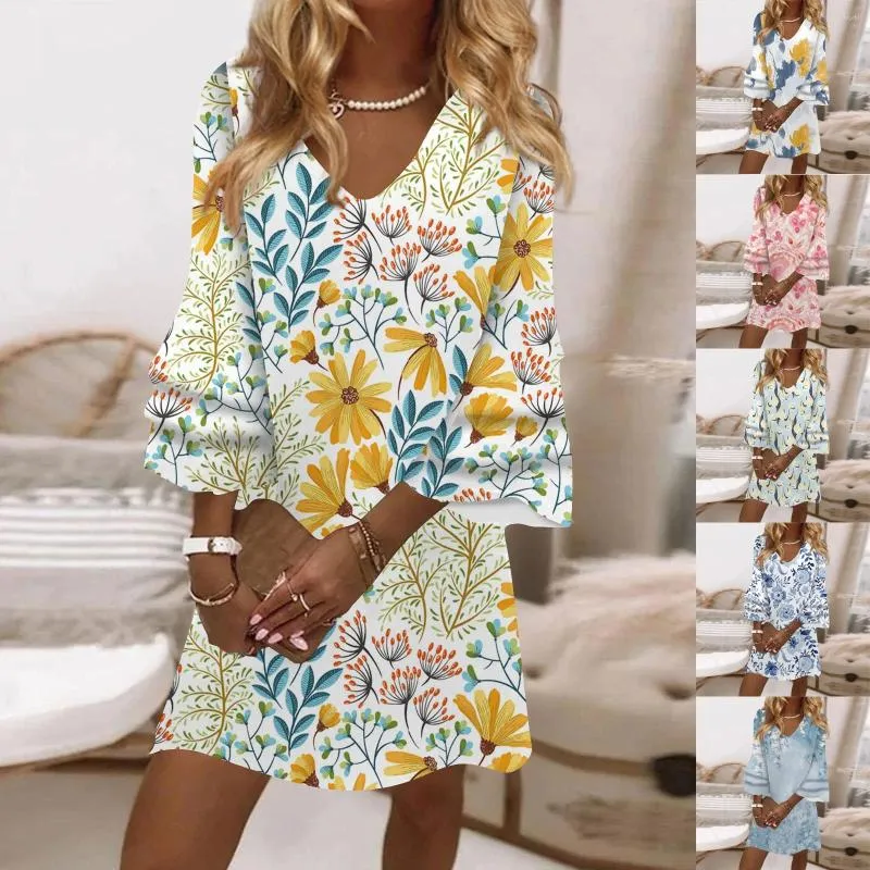 Robes décontractées Clubs de robe pour femmes Beach Floral imprimé col en V élégant lâche été femmes 2023 élégant et design de mode robes