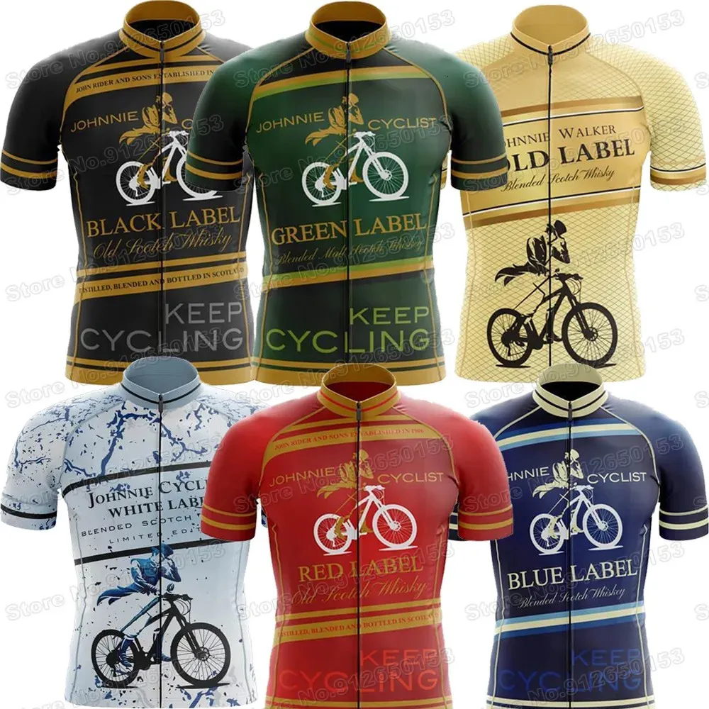 Johnnie Whisky Cycling Jersey Manga curta Roupas de verão Men Bike Bike Bike Bicycle Tops MTB Maillot 231227