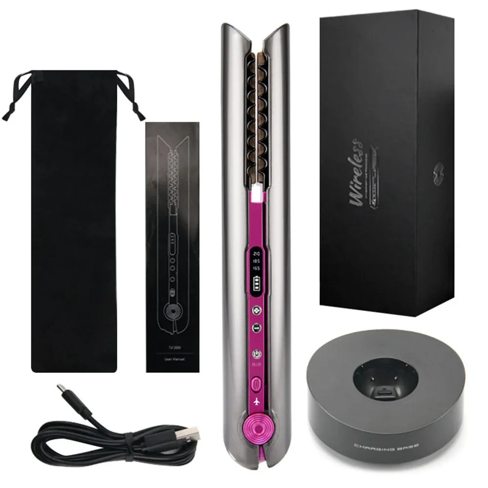 Professional Hair Straightener Ceramic Flat Iron Straightening Curling Iron USB Rechargeable Hair Curler Wireless Straightener 231227
