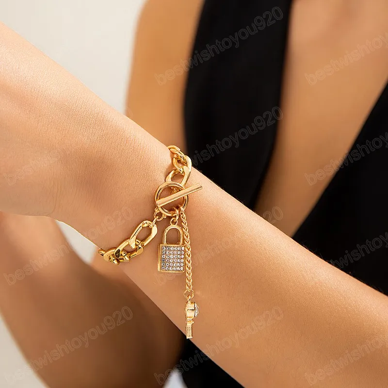 Semplice catena grosso piena piena strass geometrica braccialetto per donne braccialetti ragazze donne gift di gioielli da festa