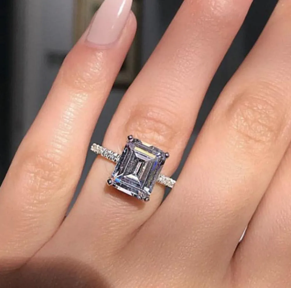 Pierścień 925 Srebrna księżniczka CUT Diamond zaręczynowy Pierścienie weselne dla kobiet mężczyzn imprezowy prezent biżuterii 3024170