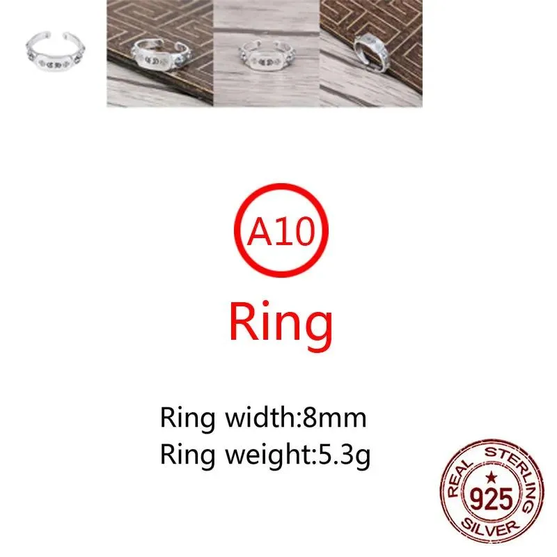 Anneaux A10 S925 bague en argent Sterling croix fleur lettre Vintage personnalité tendance Couple forme Punk Hip Hop danse cadeau pour amoureux