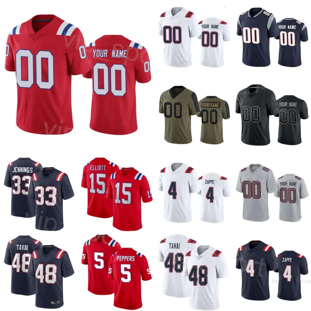 ステッチフットボール33 Anfernee Jennings Jerseys 15 Ezekiel Elliott 4 Bailey Zappe 81 Demario Douglas 48 Jahlani Tavai