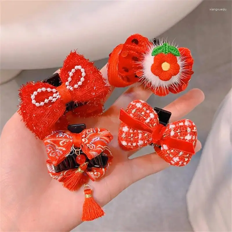 Haarschmuck Kinder Greifer Hanfu Hochwertige Materialien Plüsch Clip Jahr Haarnadel Festliche Cny Schleife 2024