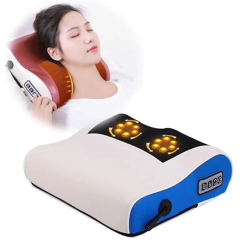 Massage Pillow Neck Massager Infrared Heating Electric Back Body Shiatsu Device Head Cervical Shoulder Kneading Health Relaxatio 231227