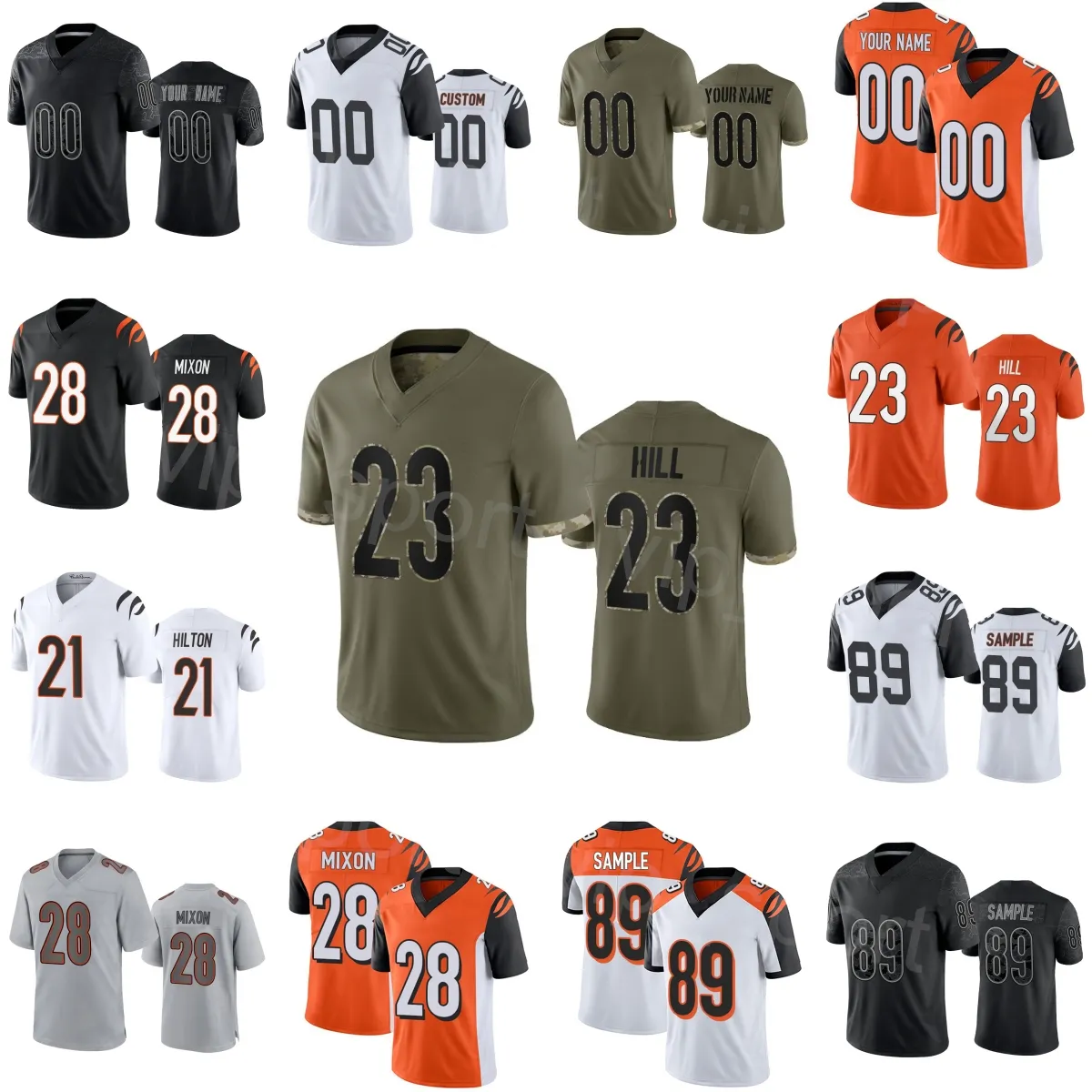 Stitch 27 Battle Football Jersey 89 Drew Sample 6 Jake Browning 30 Chase Brown 28 Joe Mixon 23 Dax Hill 21 Mike Hilton 33 Nick Scott Saudação ao serviço Mulher Juventude Homens