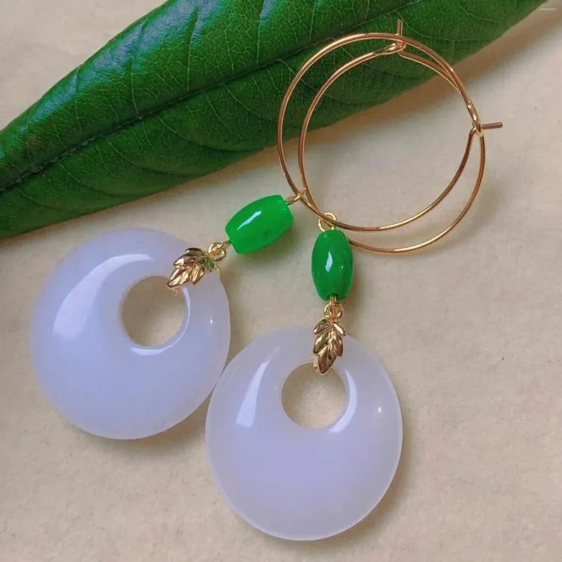 Orecchini a pennaglie naturale Obbanness Natura White Jade Jadeite Earring Gold Oreger Bellissimo Gancio per la festa della mamma Domande di San Valentino