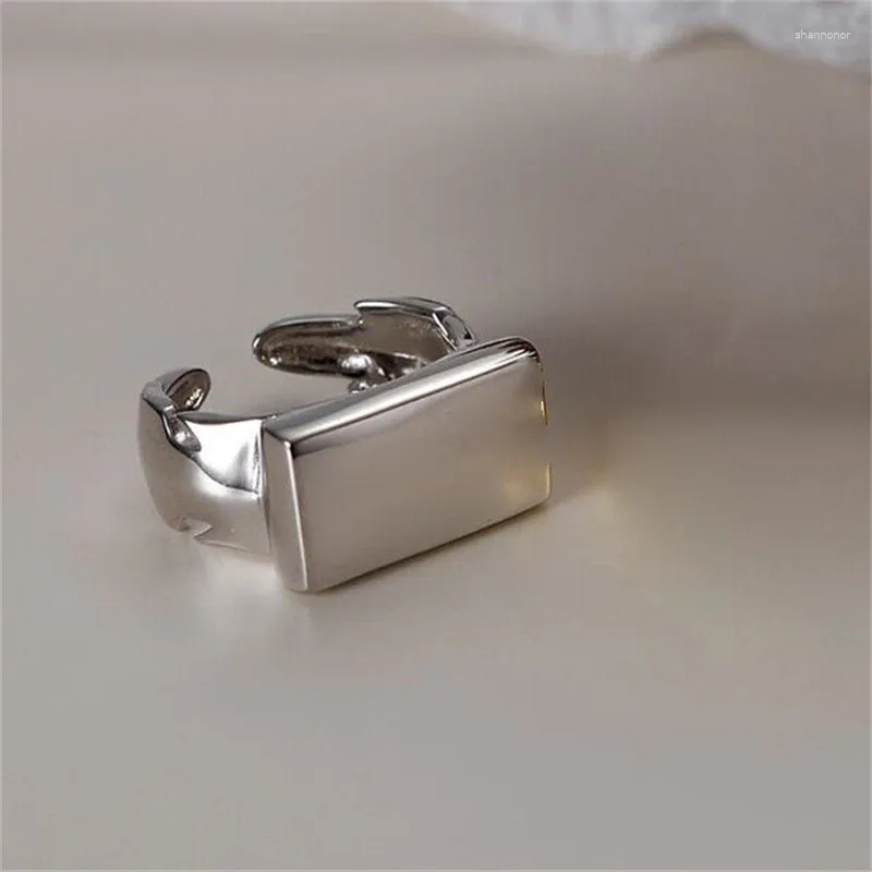 Cluster Rings 925 Silver Plated Smooth Square Cuff Ring for Women Girls Engagement Party Punk Jewelry Gift E2239