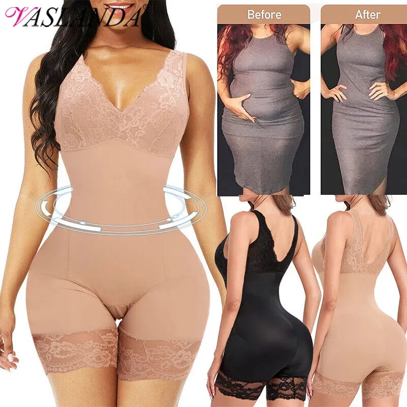 Mulheres rendas shapewear bodysuits completos emagrecimento corpo shaper espartilho cintura trainer moldar roupa interior pós-parto recuperação bainha fajas 231226