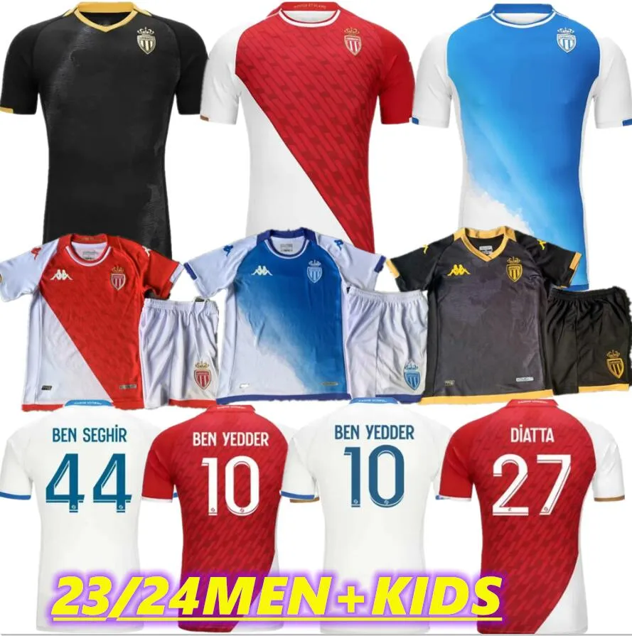 23 24 Maillot كما Monaco Soccer Jerseys Kids Kit Trainingjean Lucasfootball Player Player Player 23 24 Home Away Away Surverement de Foot Boadu Ben Yedder Minamino