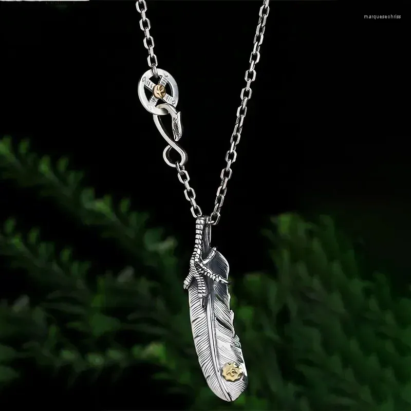 Цепи Винтажный оригинальный дизайн подвеска пера 925 Серебряные ожерелья когти