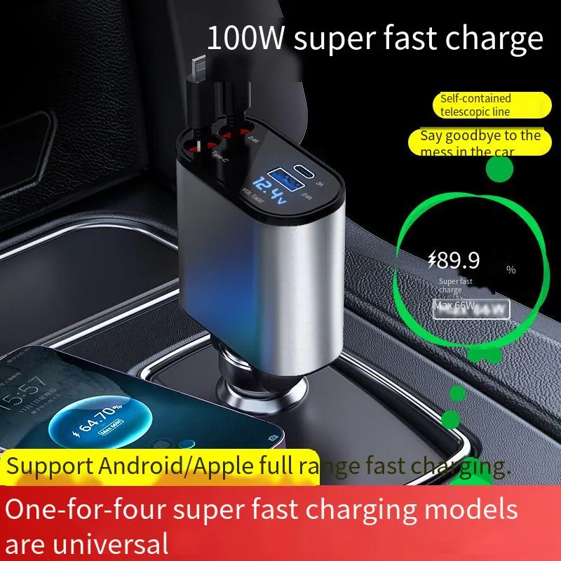 Mobiltelefonladdare för biltyp-C för iPhone 100W Fast Charger USB Car Chargers mobiltelefon Tillbehör Portable Mini