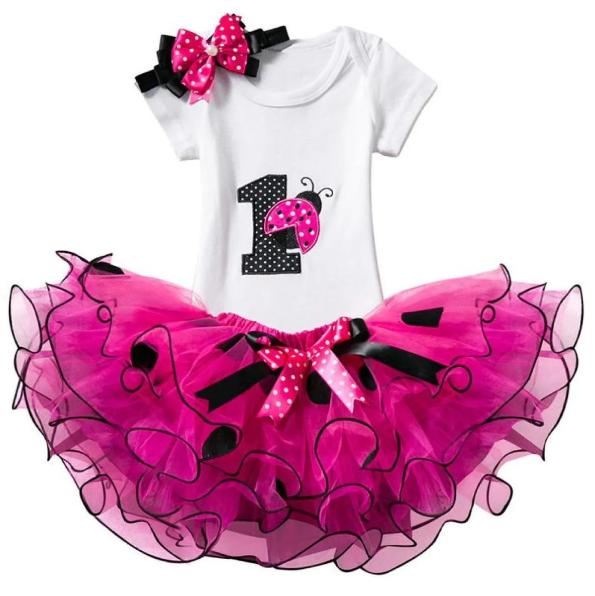 Tenues d'impression d'été 3pcs costumes bébé filles robe 1 an vêtements d'anniversaire à pois infantile fille vêtements robe nouveau-né Q4714136