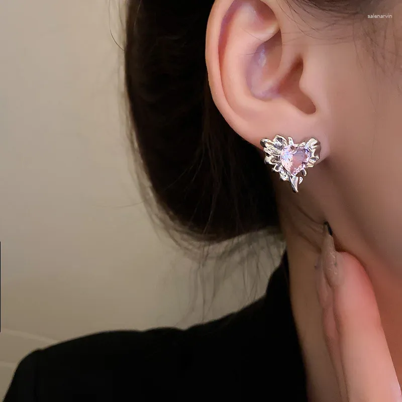 Stud Küpe Klasik Pembe Kalp Kristal Bling Parlak Rhinestone Partisi Düğün Lüks Takı Kulak Damlaları Kadınlar İçin