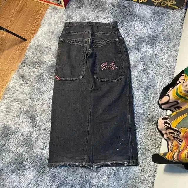 Jnco Jeans Y2K Mens Hip Hop Dice Dice Графические вышитые мешковатые джинсы ретро синие брюки Harajuku Gothic с высокой талией широкие брюки H5