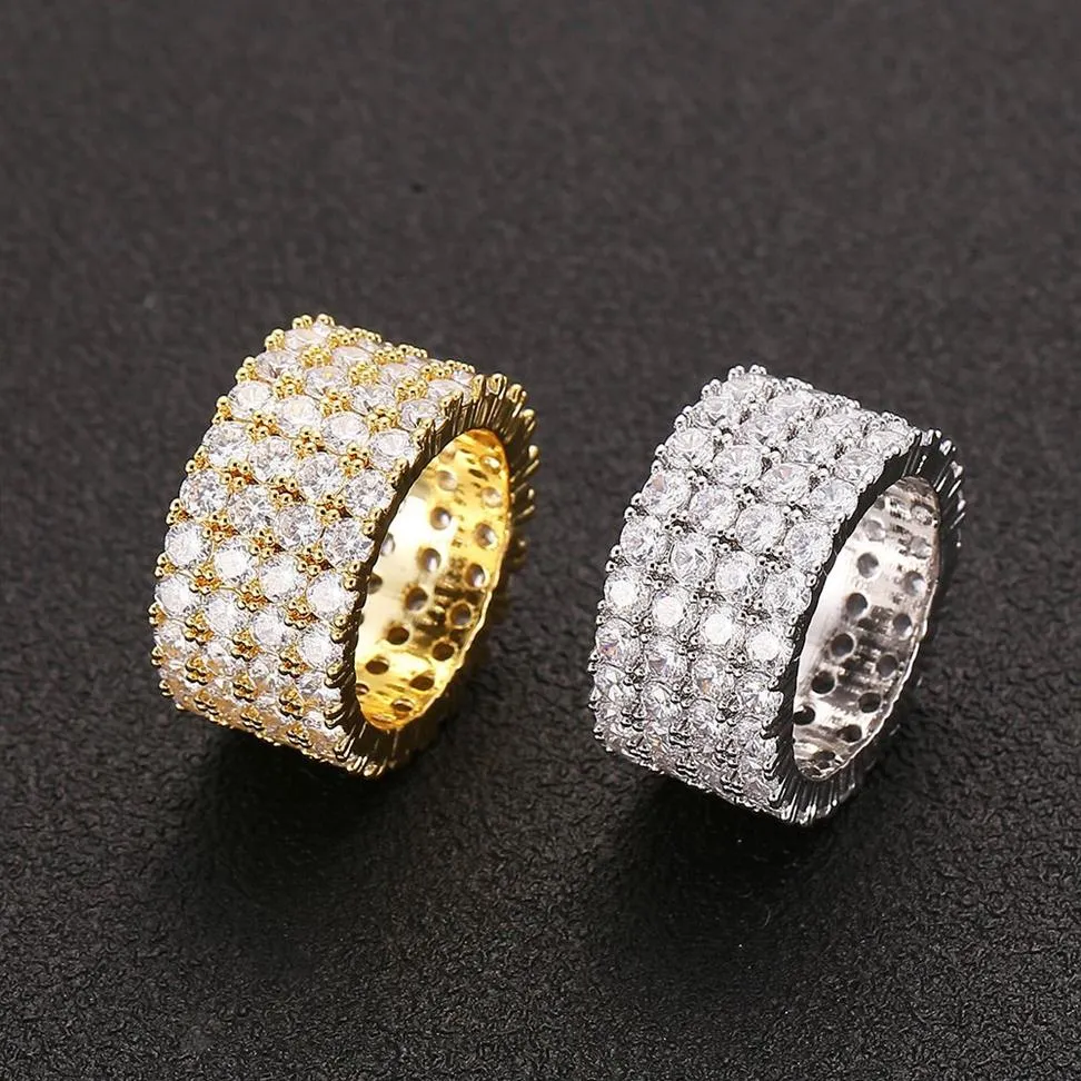 13mm 6-12 4 Row Tennis Ring Copper Gold Silver Color Cubic Zircon Iced Out Rings Hip Hop Jewelry309U