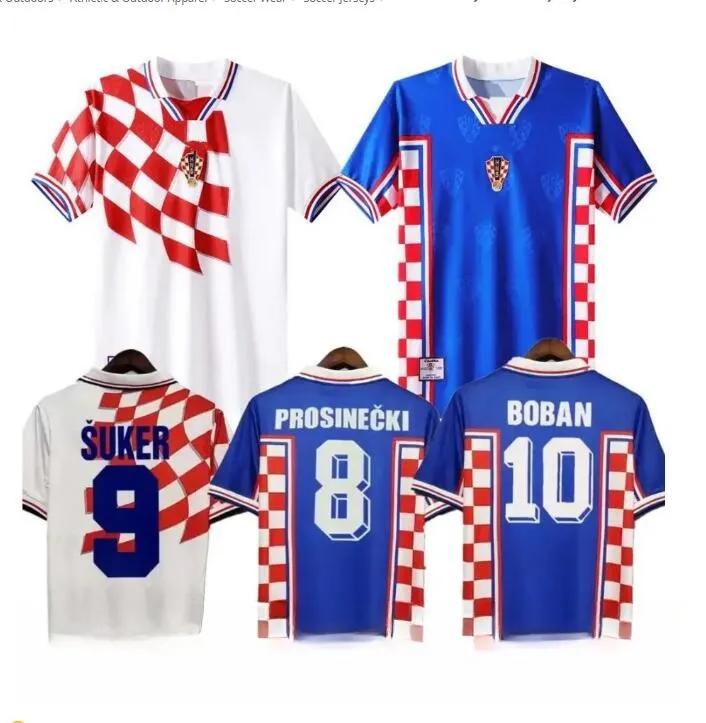 1998 Suker Retro Jerseys Boban Kroatië voetbaltruien Vintage klassiek