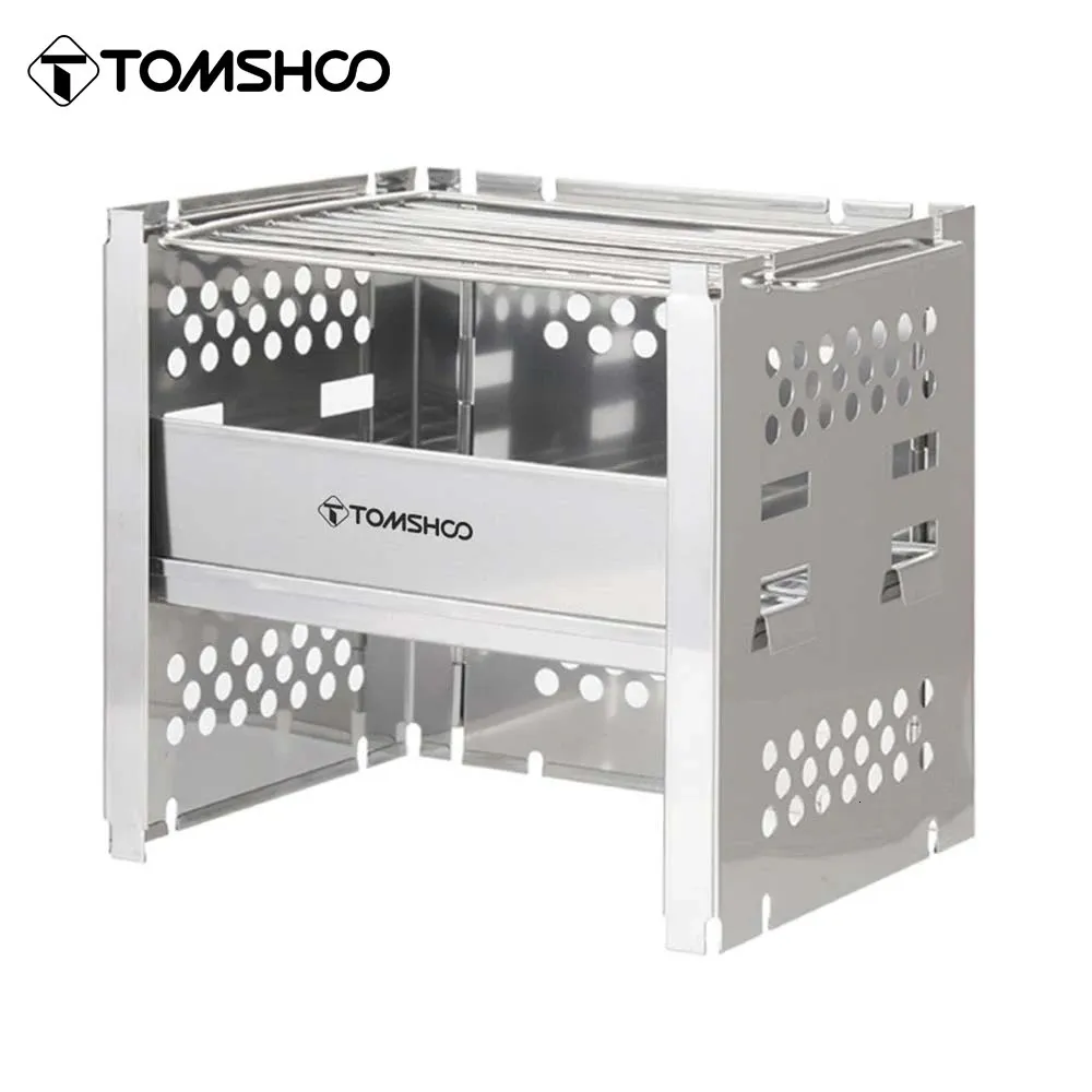 Tomshoo Outdoor Camping Holzofen mit Barbecue-Grill, tragbar, mit BBQ-Brennholzhalterung für Picknick 231226