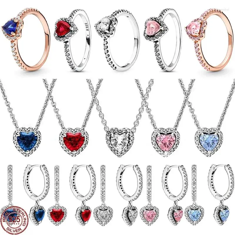 Pedras preciosas soltas vendendo anéis femininos requintados brincos colares 925 prata esterlina clássico série em forma de coração conjunto de jóias de charme de luxo