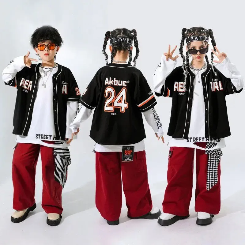 Kinder Streetwear Sport Jazz Hip Hop Baseball Sets Hemd Hose Teenager Jungen Mädchen Kurzarm Hemd Cargo Pant Trainingsanzug Kinder 231226