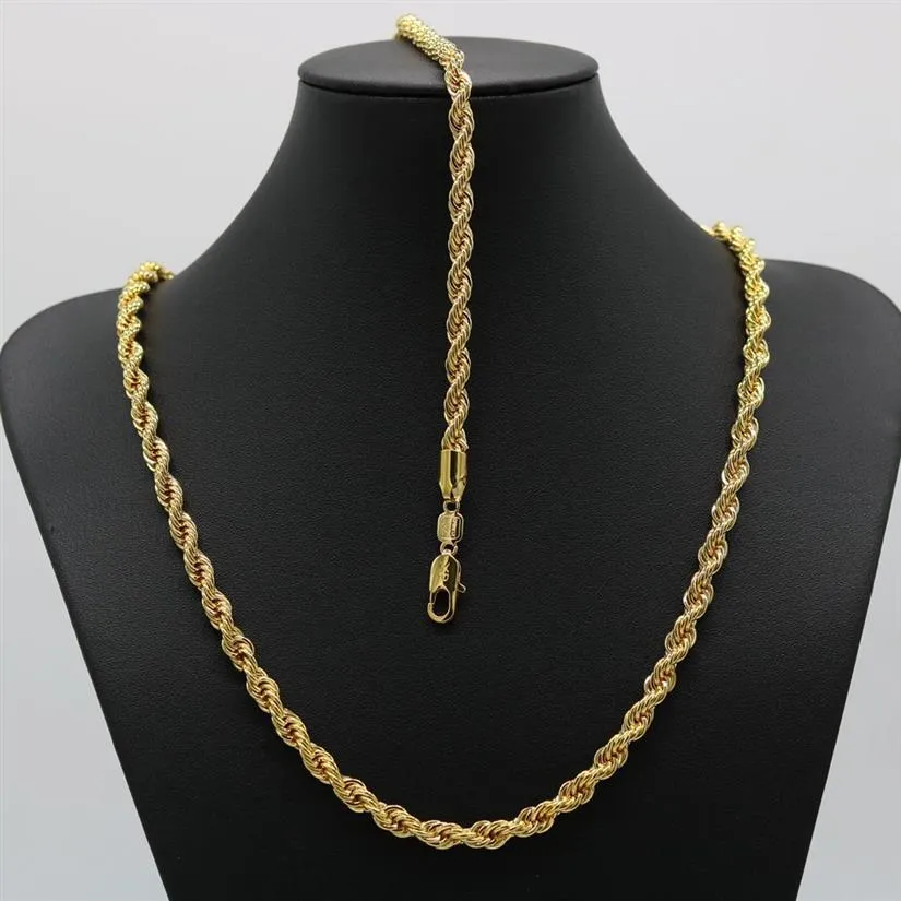 Massives Schmuckset, Seilkette, 24 Karat Gold gefüllt, Halskette, Armband, Kette für Männer und Frauen, 6 mm breit, Halsband2905