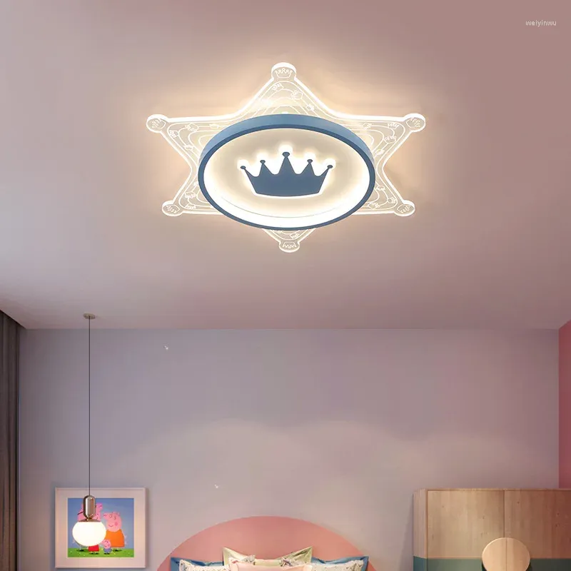 Plafoniere Semplice Moderno Creativo Decorazione della stanza dei bambini Lampada a LED Stella Corona Camera da letto per bambini Ragazza Rosa Luce di protezione degli occhi