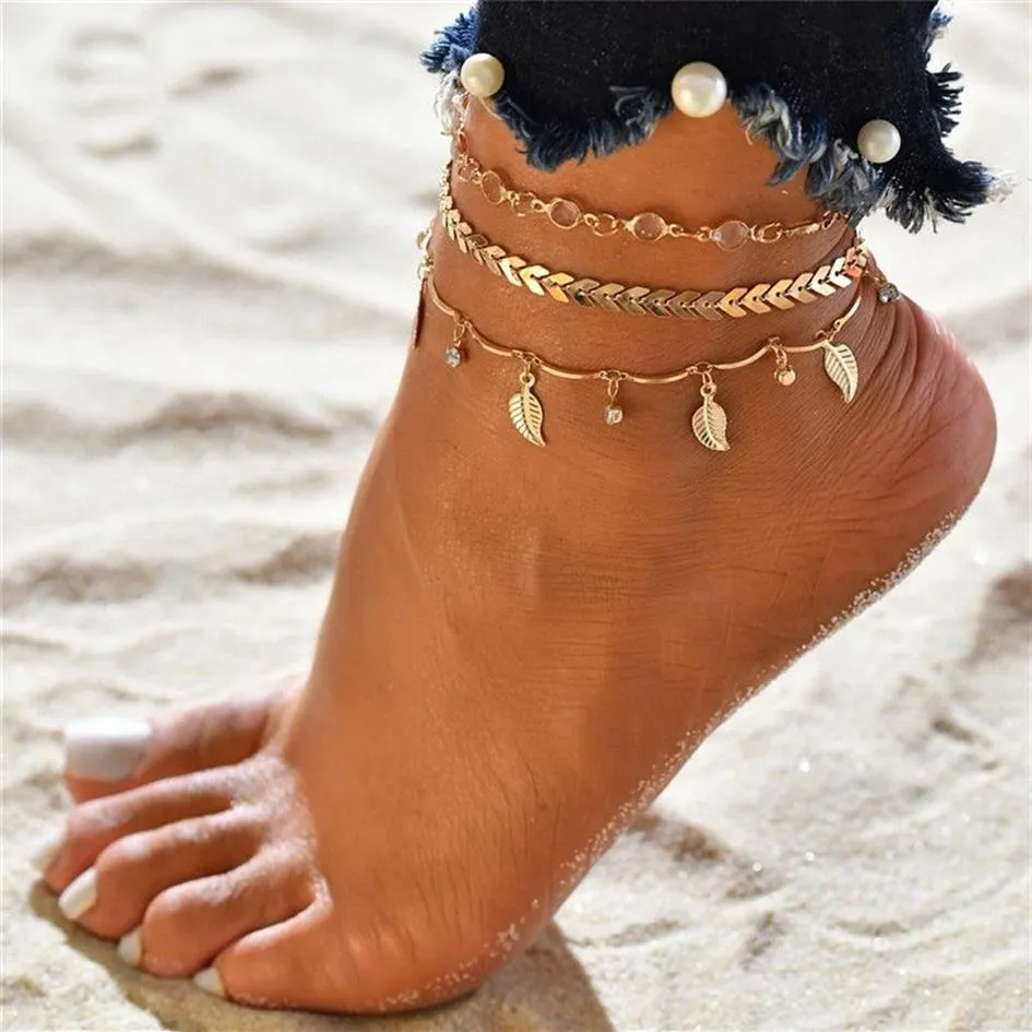 Nowe 3PC ustawiają kostki dla kobiet akcesoria stóp stóp Letnia plaża Boso Sandały Bransoletka na nodze Kobieta 207B